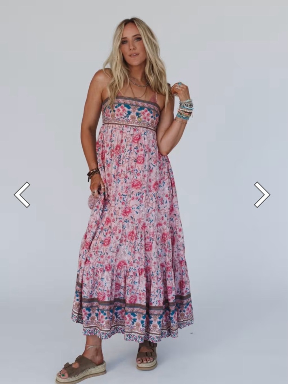 Three Bird Nest Pink Floral Strapless Boho Maxi Dress - Picture 6 of 10